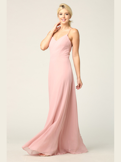 3341 Chiffon Evening Dress With Convertible Shoulder Straps - Dusty Rose, Front View Medium