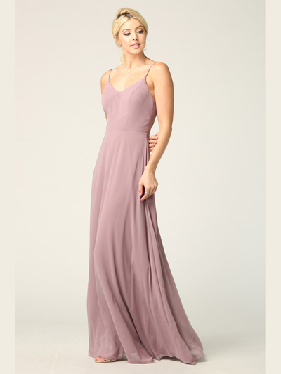 3341 Chiffon Evening Dress With Convertible Shoulder Straps - Mauve, Front View Medium