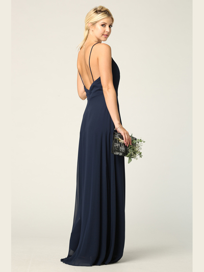 3341 Chiffon Evening Dress With Convertible Shoulder Straps - Navy, Back View Medium