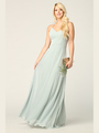 3341 Chiffon Evening Dress With Convertible Shoulder Straps - Sage, Back View Thumbnail