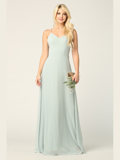 3341 Chiffon Evening Dress With Convertible Shoulder Straps - Sage, Front View Medium