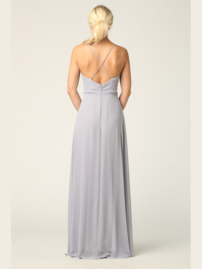 3341 Chiffon Evening Dress With Convertible Shoulder Straps - Silver, Back View Medium