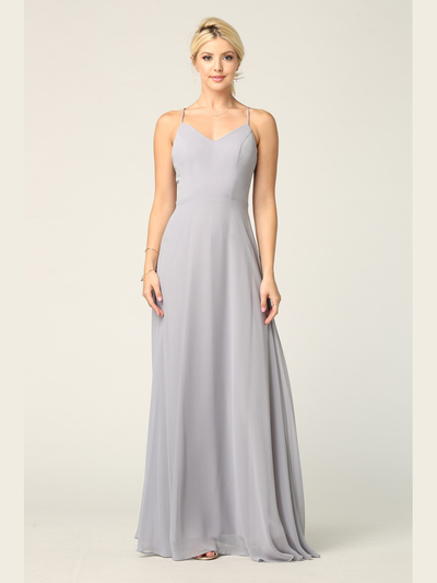 3341 Chiffon Evening Dress With Convertible Shoulder Straps - Silver, Front View Medium