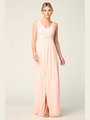 3342 Sleeveless V-Neck Empire Waist Evening Dress with Slit - Blush, Front View Thumbnail