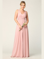 3342 Sleeveless V-Neck Empire Waist Evening Dress with Slit - Dusty Rose, Front View Thumbnail