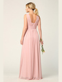 3342 Sleeveless V-Neck Empire Waist Evening Dress with Slit - Dusty Rose, Back View Thumbnail