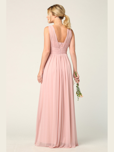 3342 Sleeveless V-Neck Empire Waist Evening Dress with Slit - Dusty Rose, Back View Medium
