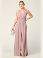 3342 Sleeveless V-Neck Empire Waist Evening Dress with Slit - Mauve, Front View Thumbnail