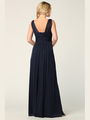 3342 Sleeveless V-Neck Empire Waist Evening Dress with Slit - Navy, Alt View Thumbnail