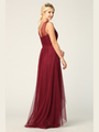 3344 Long Tulle Sleeveless Empire Waist Evening Dress - Burgundy, Back View Thumbnail