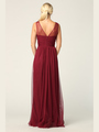3344 Long Tulle Sleeveless Empire Waist Evening Dress - Burgundy, Alt View Thumbnail