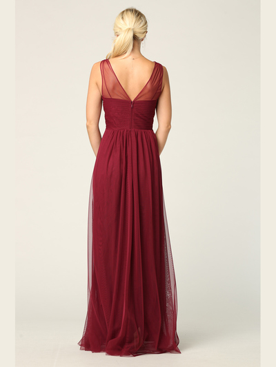 3344 Long Tulle Sleeveless Empire Waist Evening Dress - Burgundy, Alt View Medium