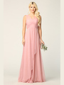 3344 Long Tulle Sleeveless Empire Waist Evening Dress - Dusty Rose, Front View Thumbnail