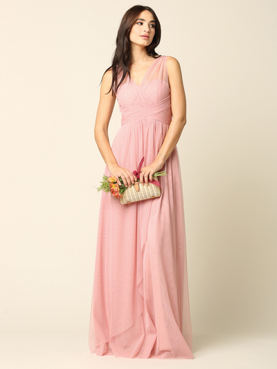 3344 Long Tulle Sleeveless Empire Waist Evening Dress - Dusty Rose, Alt View Medium