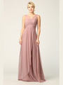 3344 Long Tulle Sleeveless Empire Waist Evening Dress - Mauve, Front View Thumbnail