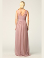 3344 Long Tulle Sleeveless Empire Waist Evening Dress - Mauve, Back View Thumbnail