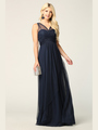 3344 Long Tulle Sleeveless Empire Waist Evening Dress - Navy, Front View Thumbnail