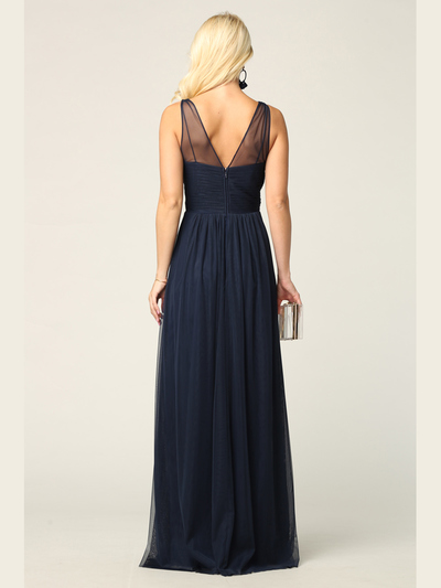 3344 Long Tulle Sleeveless Empire Waist Evening Dress - Navy, Alt View Medium
