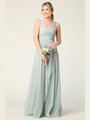 3344 Long Tulle Sleeveless Empire Waist Evening Dress - Sage, Front View Thumbnail