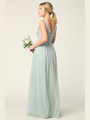 3344 Long Tulle Sleeveless Empire Waist Evening Dress - Sage, Back View Thumbnail