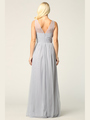 3344 Long Tulle Sleeveless Empire Waist Evening Dress - Silver, Alt View Thumbnail