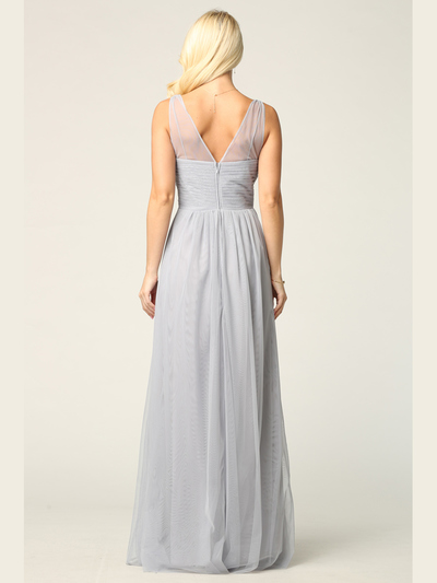 3344 Long Tulle Sleeveless Empire Waist Evening Dress - Silver, Alt View Medium