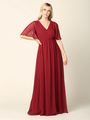 3391 Empire Waist Evening Dress with Tie String Back - Burgundy, Front View Thumbnail