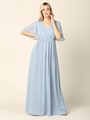 3391 Empire Waist Evening Dress with Tie String Back - Dusty Blue, Front View Thumbnail