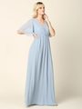 3391 Empire Waist Evening Dress with Tie String Back - Dusty Blue, Back View Thumbnail