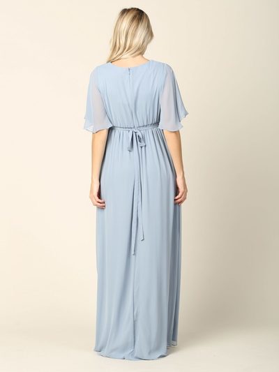3391 Empire Waist Evening Dress with Tie String Back - Dusty Blue, Alt View Medium
