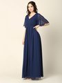 3391 Empire Waist Evening Dress with Tie String Back - Navy, Front View Thumbnail