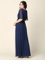 3391 Empire Waist Evening Dress with Tie String Back - Navy, Back View Thumbnail