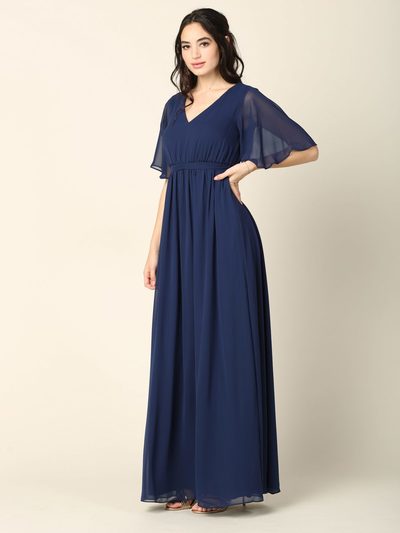 3391 Empire Waist Evening Dress with Tie String Back - Navy, Front View Medium