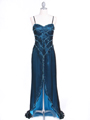 3502 Black/Turquoise Silk Beaded Evening Gown - Black Turquoise, Front View Thumbnail
