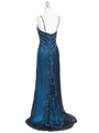 3502 Black/Turquoise Silk Beaded Evening Gown - Black Turquoise, Back View Thumbnail