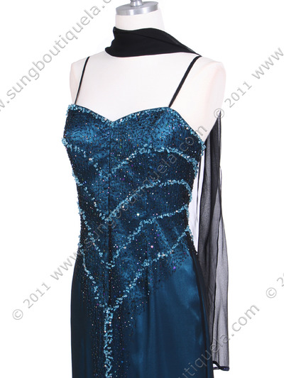 3502 Black/Turquoise Silk Beaded Evening Gown - Black Turquoise, Alt View Medium