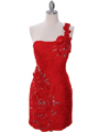 35053C Red One Shoulder Flora Evening Dress by Terani - Red, Front View Thumbnail