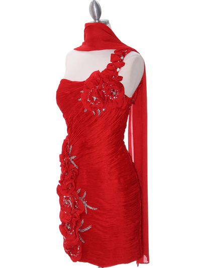 35053C Red One Shoulder Flora Evening Dress by Terani - Red, Alt View Medium