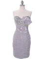 35079C Silver Cocktail Dress with Bow by Terani - Silver, Front View Thumbnail