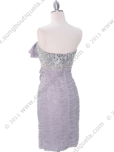 35079C Silver Cocktail Dress with Bow by Terani - Silver, Back View Medium