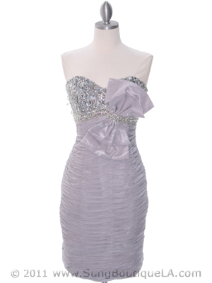35079C Silver Cocktail Dress with Bow by Terani, Silver