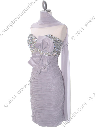 35079C Silver Cocktail Dress with Bow by Terani - Silver, Alt View Medium
