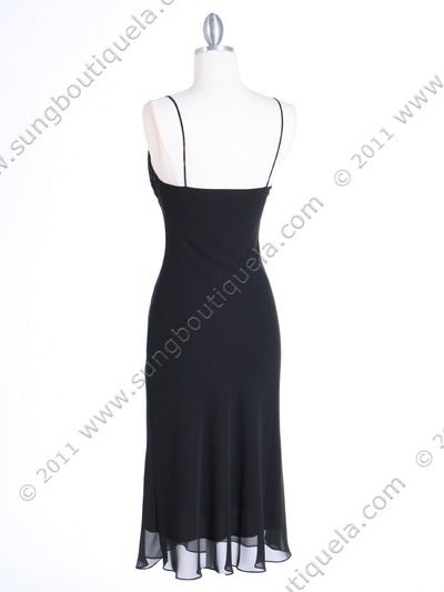 3574 Black Pleated Satin Top Dress - Black, Back View Medium