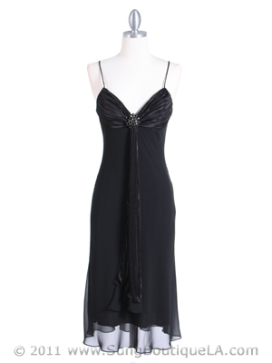 3574 Black Pleated Satin Top Dress, Black