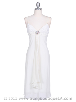 3574 Ivory Pleated Satin Top Dress, Ivory
