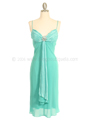 3574 Pleated Satin Top Turquoise Dress - Turquoise, Front View Thumbnail
