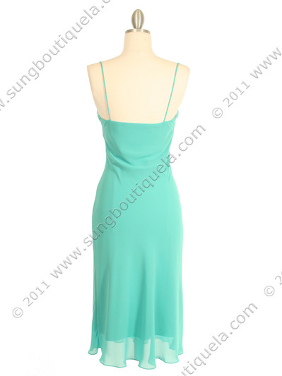 3574 Pleated Satin Top Turquoise Dress - Turquoise, Back View Medium