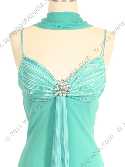 3574 Pleated Satin Top Turquoise Dress - Turquoise, Alt View Medium