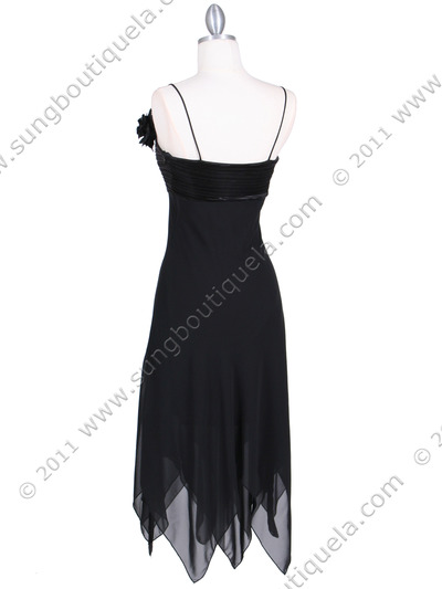 3584 Black Pleated Satin Top Dress - Black, Back View Medium