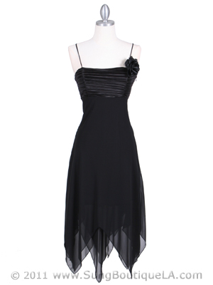 3584 Black Pleated Satin Top Dress, Black